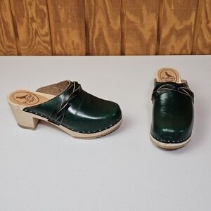 Kurier BFF Clogs Green Leather Braided Women's US 7.5 (38) 2.5" Heel